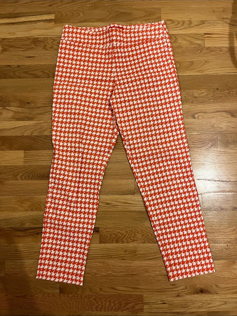 Krazy Larry Orange & White Houndstooth Cropped Pants - Women's Ankle-Length 14